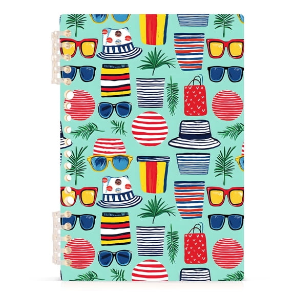 Summer Sunglasses Hats Bags Notebooks 1-subject Journal 60 Sheets A5 College Ruled Paper Detachable Ring 8.3"x5.7"