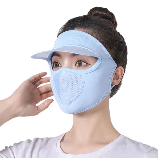 Summer Sunscreen Full Mask Anti UV Breathable Sun Hat Ice Silk Cooling ...