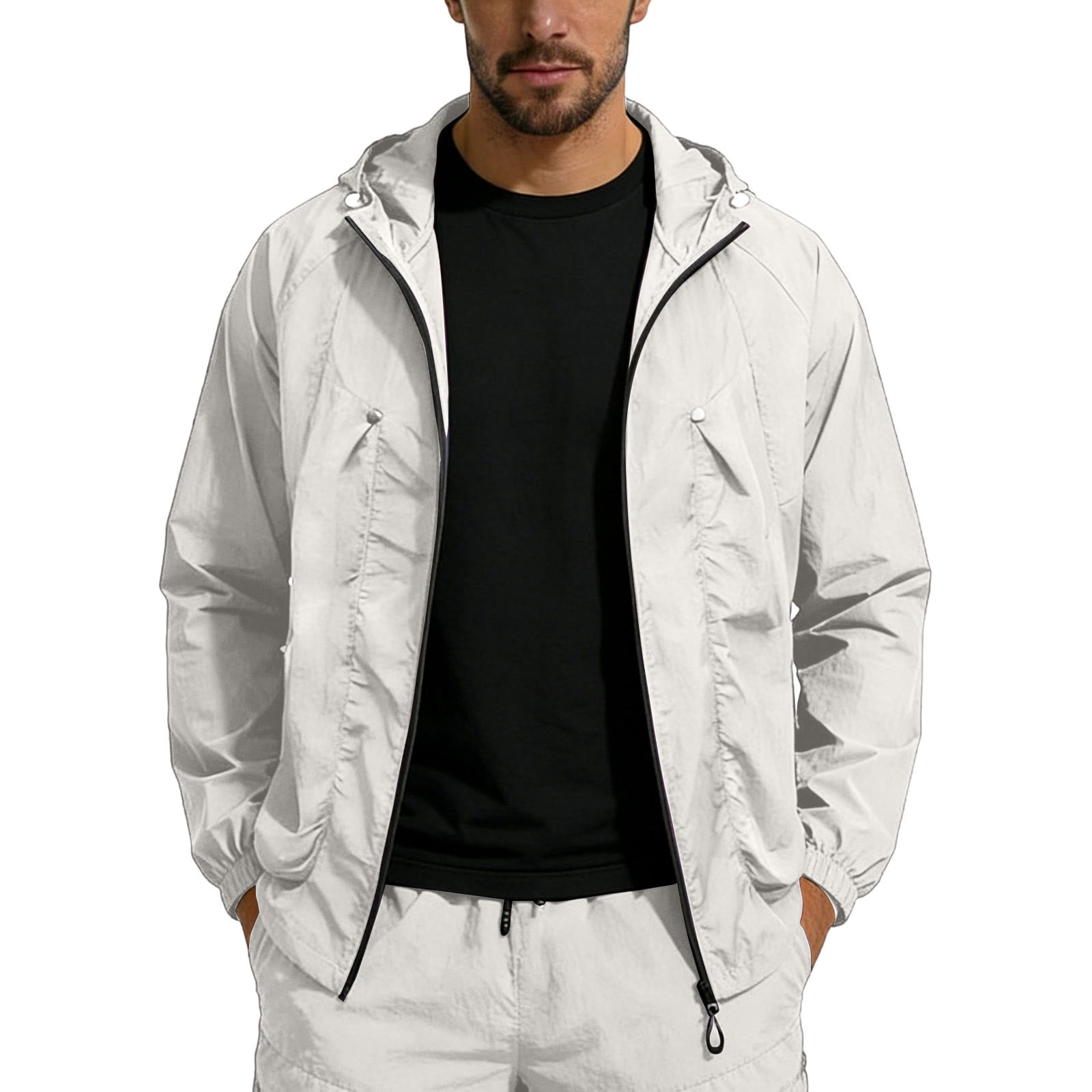Summer Sunscreen Hoodies for Men Full-Zip Waterproof Long Sleeve Plain ...