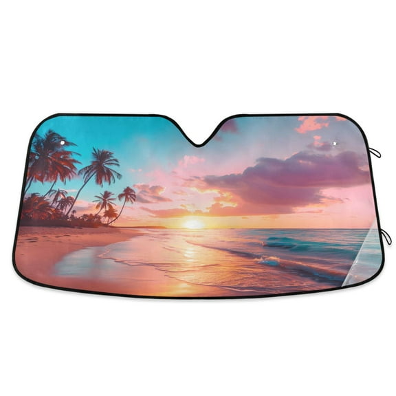 Summer Sunset Beach Car Windshield Sun Shade Foldable Car Front Window Visor Heat and UV Protection 53x23.5