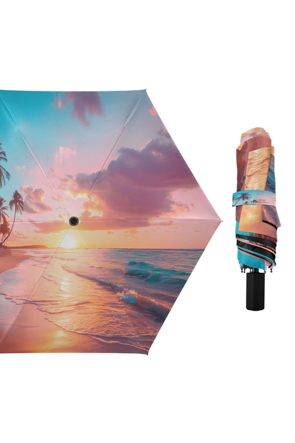 Summer Sunset Beach Compact Sun Umbrella Windproof Travel Umbrellas for Rain Strong Portable UV Protection