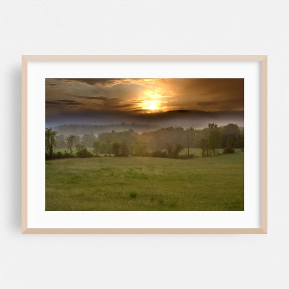 Summer Sunset in Upstate New York - Delanson New York Photography Sunset Landscape Nature Scenic Rural Foggy Pastoral Oak Framed Wall Art Print 5 x 7 inches