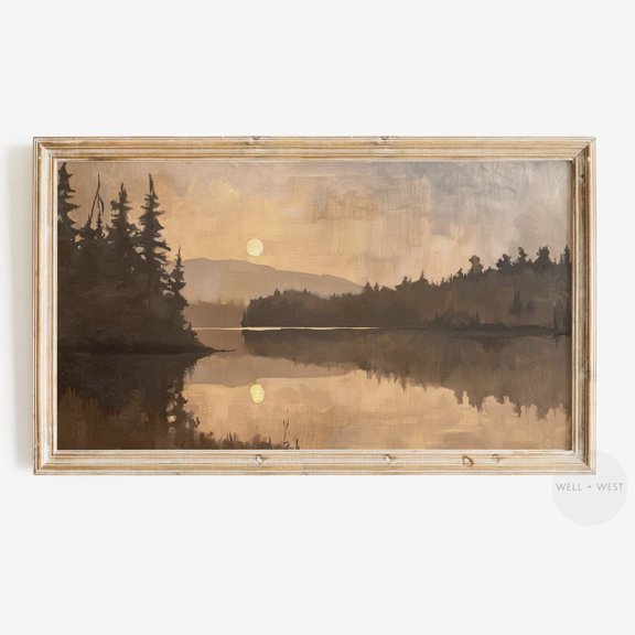 Summer Sunset Vintage Country Lake Spring Landscape Cottagecore House Modern Decorative Portrait Decor