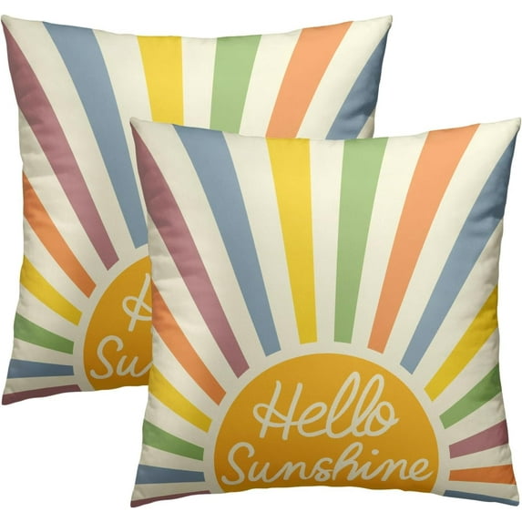 Summer Sunshine Yellow Pillowcase Set of 2 Orange Rainbow Boho Decor Throw Pillows Square 18x18 Inch Stripes Hello Sunshine Farmhouse Pillow Cushion Covers for Home Living Room Bed Sofa Outdoor Couch