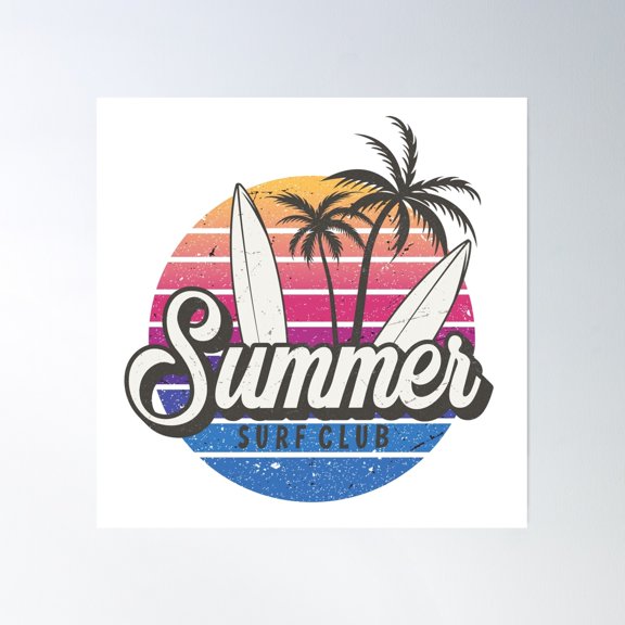 Summer Surf Club | Summer Vacation Loading Poster Wall Art, Modern Wall Decor, 30x30 UNFRAMED