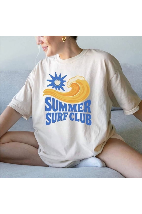 Summer Surf Club T-Shirt, Beach Wave Graphic Tee, Coastal Sun Ocean Top, Summer Beachwear Gift, Surf Style Shirt, Surfer Aesthetic Shirt