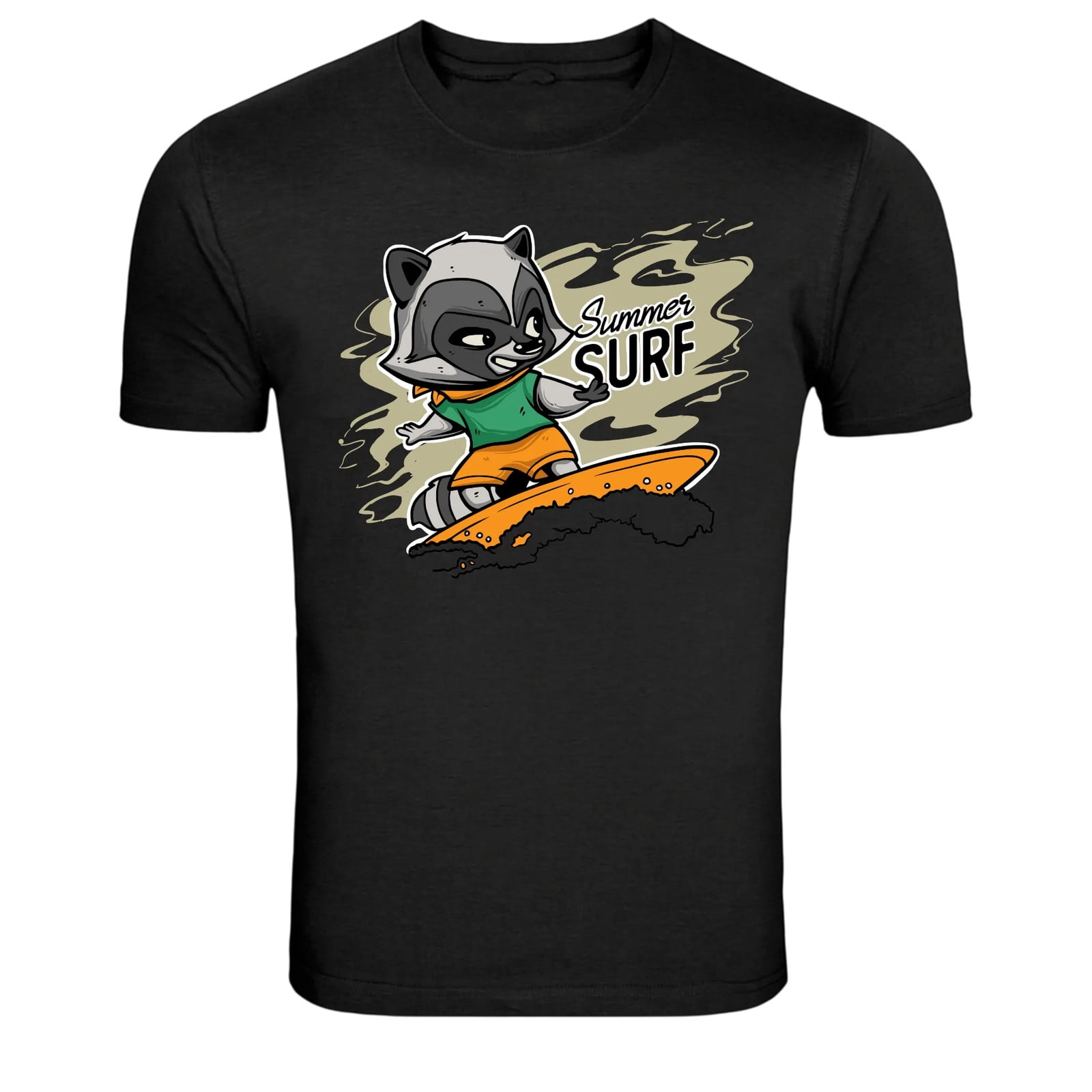Summer Surf Raccoon Surfing Cartoon Graphic T-Shirt