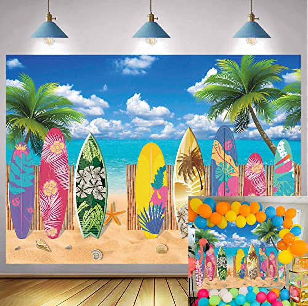 Summer Surfboard Beach Party Backdrop Tropical Hawaiian Seaside Surfs