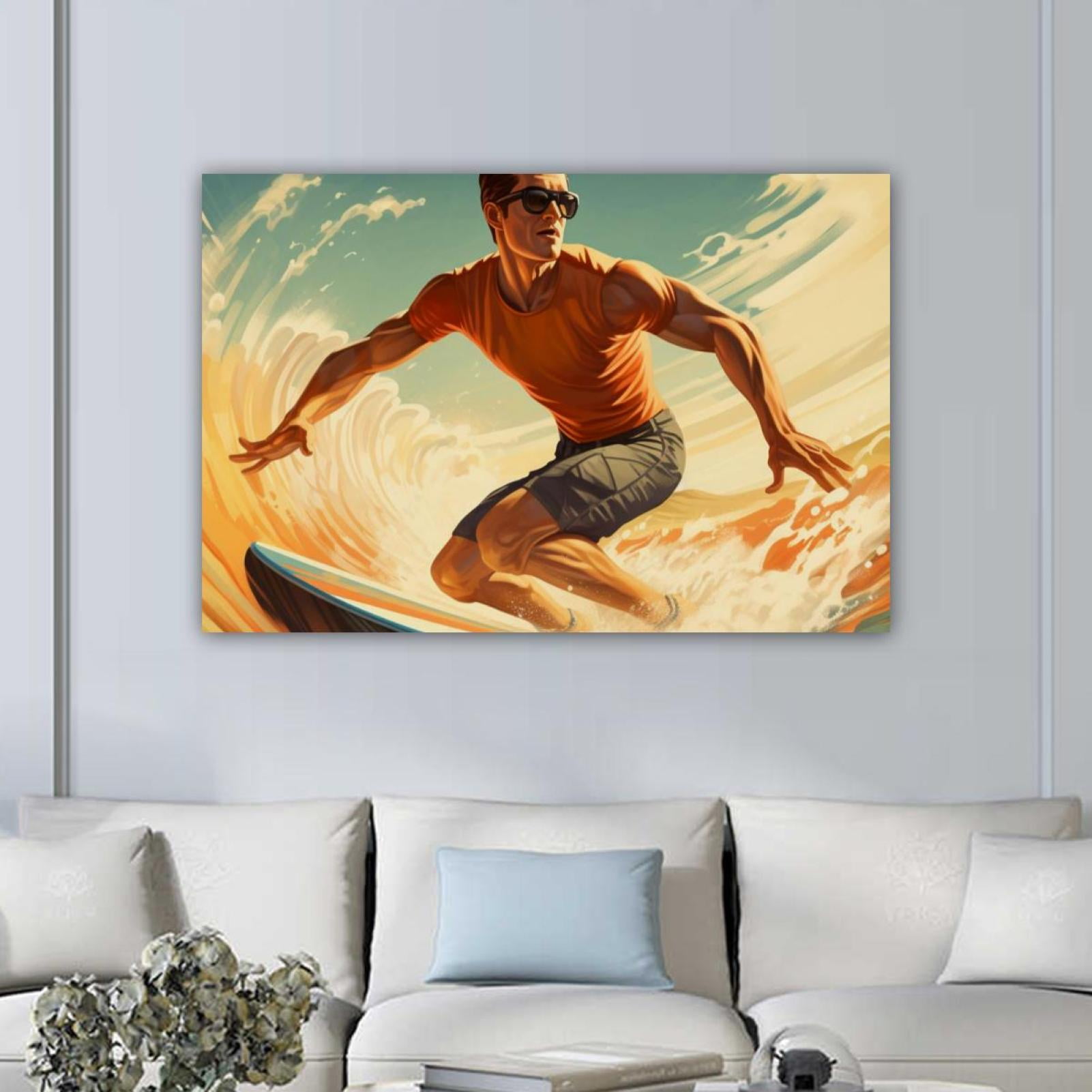 OWNTA Summer Surfing Pattern Canvas Wall Art Paintings for Living Room ...