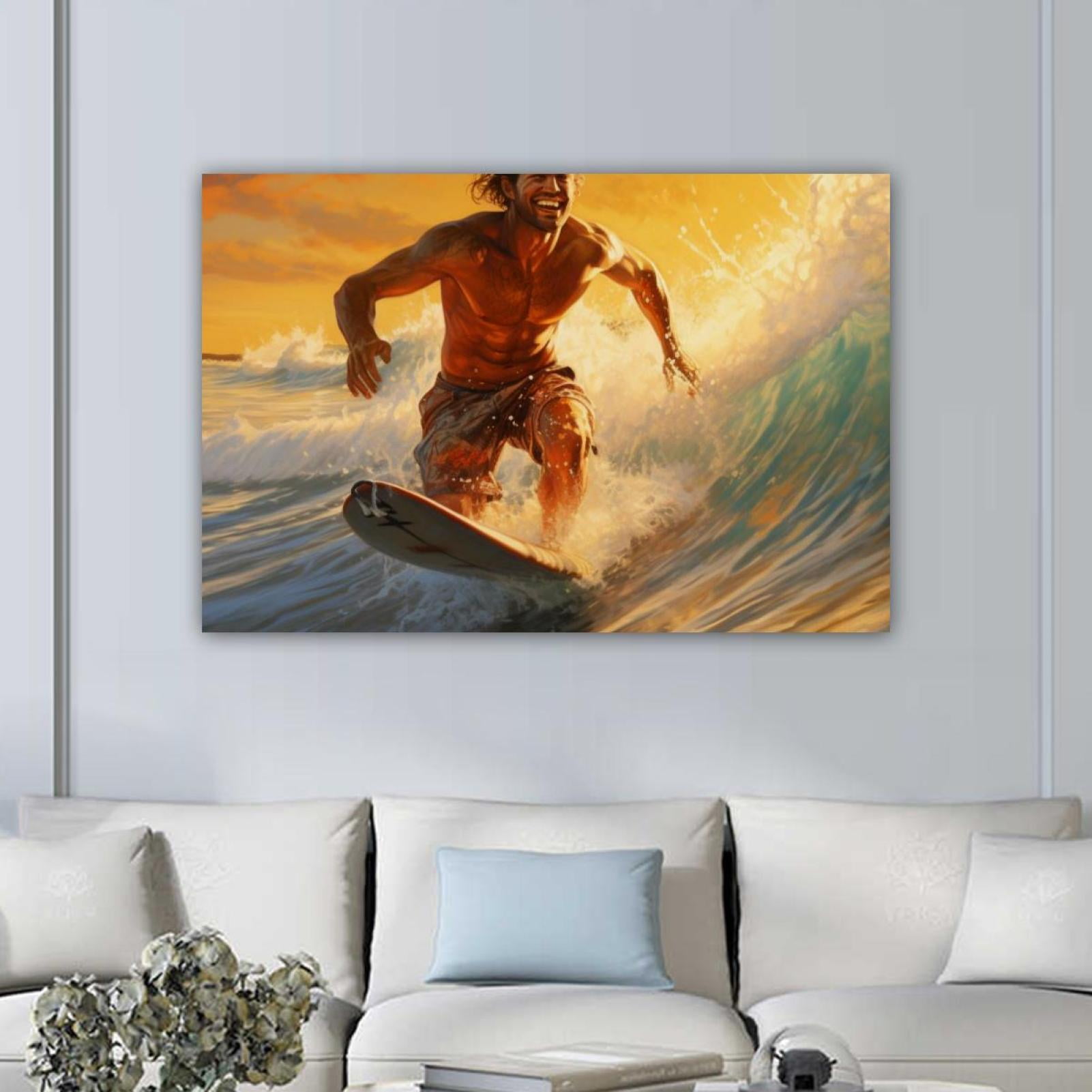 OWNTA Summer Surfing Pattern Canvas Wall Art Paintings for Living Room ...