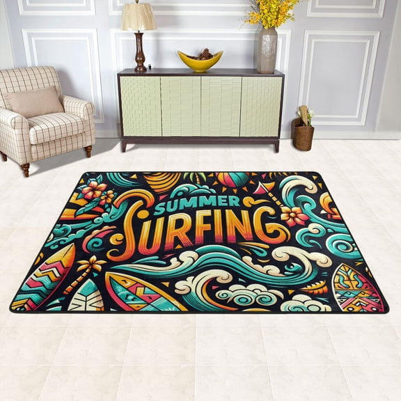 Summer Surfing Surfboard Area Rug Washable 72 x 48 Floor Carpet Mat Non Slip for Bedroom Living Room Kids Room Home Decor