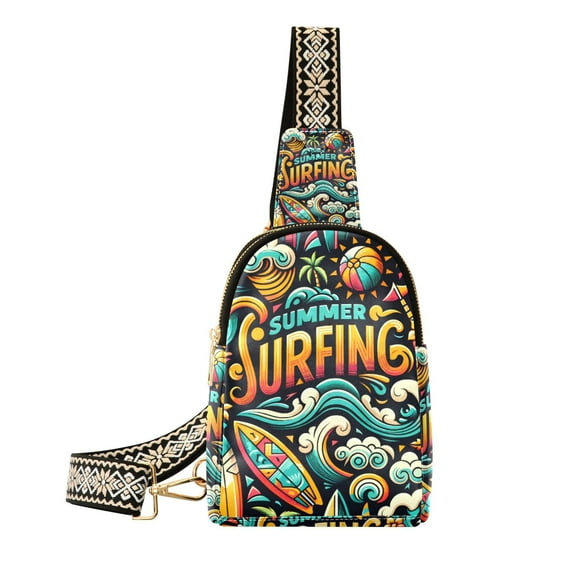 Summer Surfing Surfboard Crossbody Bags Backpack Chest Bag Shoulder Bag Waist Bag for Outdoor Travel Hiking Fitness Cycling