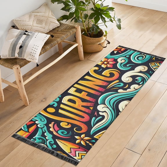 Summer Surfing Surfboard Runner Rug Machine Washable Area Rugs Carpet Non Slip Entryway Mat for Bedroom Entryway Front Door