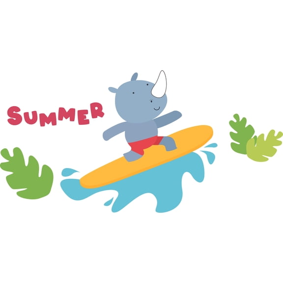 Summer Surfing Waves Animals Beach Decors Wall Sticker Art Design Decal for Girls Boys Kids Room Bedroom Nursery Kindergarten House Fun Home Decor Stickers Wall Art Vinyl Decoration (12x20 inch)