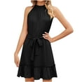 thumbnail image 1 of Summer Svings Clearance 2024! TAGOLD Womens Summer Dresses,Fashion Women Solid Colored Belted Comfortable Round Neck Dress, 1 of 5