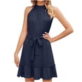 thumbnail image 1 of TAGOLD Womens Summer Dresses,Fashion Women Solid Colored Belted Comfortable Round Neck Dress, 1 of 5