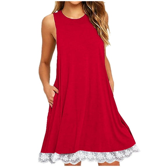 TAGOLD Womens Summer Dresses,Fashion Women Summer Casual Round-Neck Not Positioned Floral Solid Sleeveless Dress with Pockets