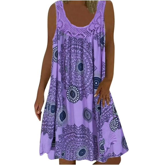 Summer Svings Clearance 2024! TAGOLD Womens Summer Dresses,Fashion Women Summer Casual Round-Neck Not Positioned Floral Print Sleeveless Dress