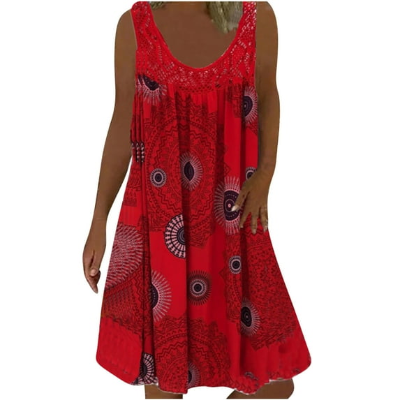 Summer Svings Clearance 2024! TAGOLD Womens Summer Dresses,Fashion Women Summer Casual Round-Neck Not Positioned Floral Print Sleeveless Dress