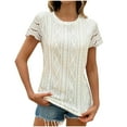 thumbnail image 1 of Summer Sweaters Shirts for Women Lace Trim Eyelet Tunic Tops Hollow-Out TShirts Scooped Neck Short Sleeve T Shirts Seashell Edge Sleeve Shirts Slim Fitted Outfits Lounge Dressy Bussiness Tee, 1 of 7