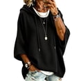 thumbnail image 1 of Summer Sweaters for Women lightweight Waffle Knit Hooded Sweater Oversized Batwing 3/4 Sleeve Drawstring Loose Casual Pullover Tops, 1 of 6