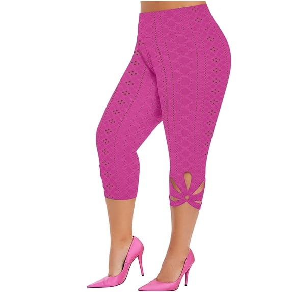 Summer Sweatpants for Women Athletic Tight Cutout Hem Plus Size Capris Pants High Waist Stretch Slimming Yoga Trousers, Hot Pink, XL