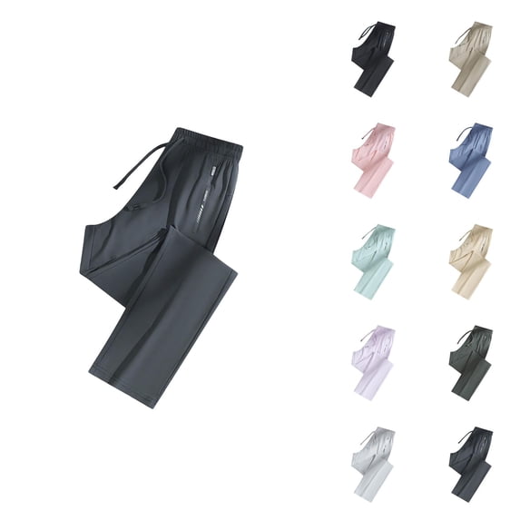 Summer Sweatpants for Women Lightweight Cooling Pants Elastic Waist Wide Straight Leg Loose Sweat Pants with Pockets