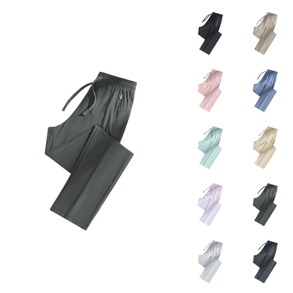 Summer Sweatpants for Women Lightweight Cooling Pants Elastic Waist Wide Straight Leg Loose Sweat Pants with Pockets