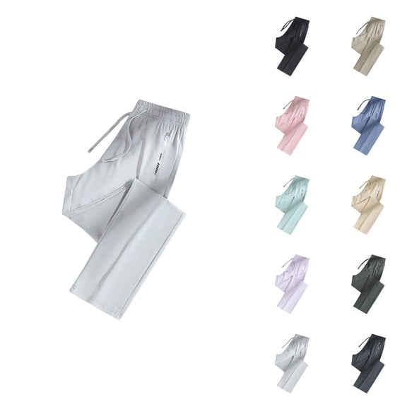 Summer Sweatpants for Women Lightweight Cooling Pants Elastic Waist Wide Straight Leg Loose Sweat Pants with Pockets