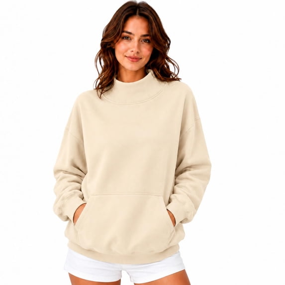 Summer Sweatshirts For Women No Hood Lightweight Crewneck Shirt Long Sleeve Pullover Casual Hoodless Hoodie Beige 2XL