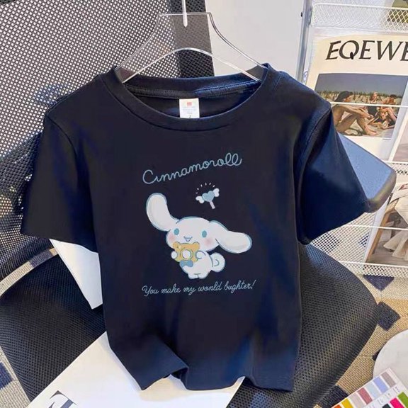 Summer Sweet Cinnamoroll Kuromi Anime Kawaii Sanrio Cotton Children Short Sleeve Clothes Cute My Melody T-Shirt Kids Toys