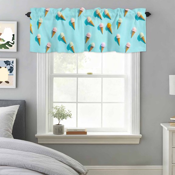 Summer Sweet Dessert on Mint Green Valances for Windows,Kitchen Valance Rod Pocket Short Curtain, Seamless Icy Cream Valance Curtain Window Valances for Bedroom Bathroom Living Room 42x18in