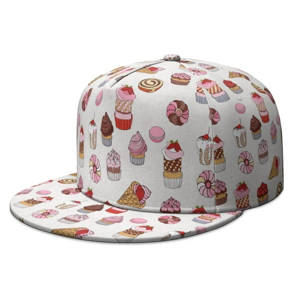 Summer Sweet Hat – Ice Cream Dessert Print Flat Bill Snapback for Teens, Trendy Colorful Casual Wear
