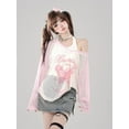 thumbnail image 1 of Summer Sweet Kawaii See Through T-shirts Women 2000s American Vintage Tees  Korean Printed Y2k Tops Subculture Oversize T Shirt, 1 of 27