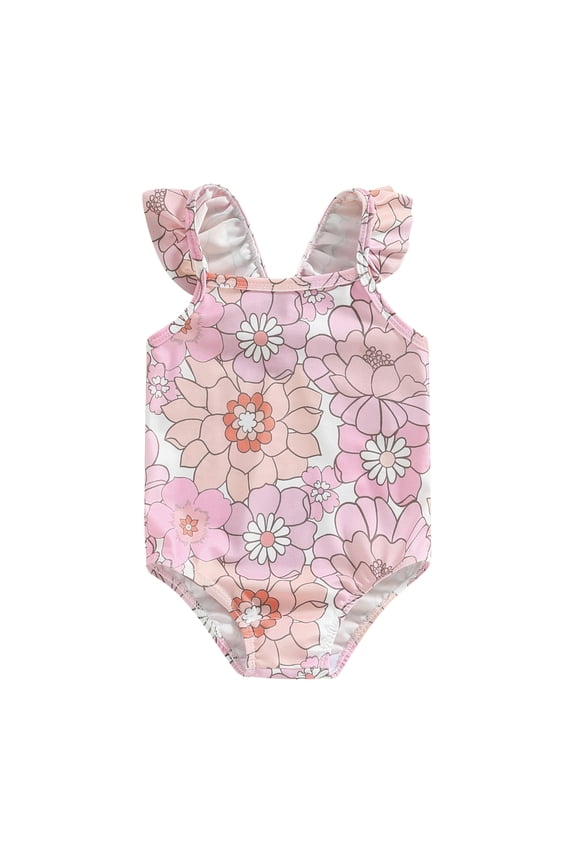 Floral Swimwear 6M 9M 12M 18M 24M 3Y Romper Swimsuit Sleeveless Off Shoulder Floral Print Summer Beach Swimwear