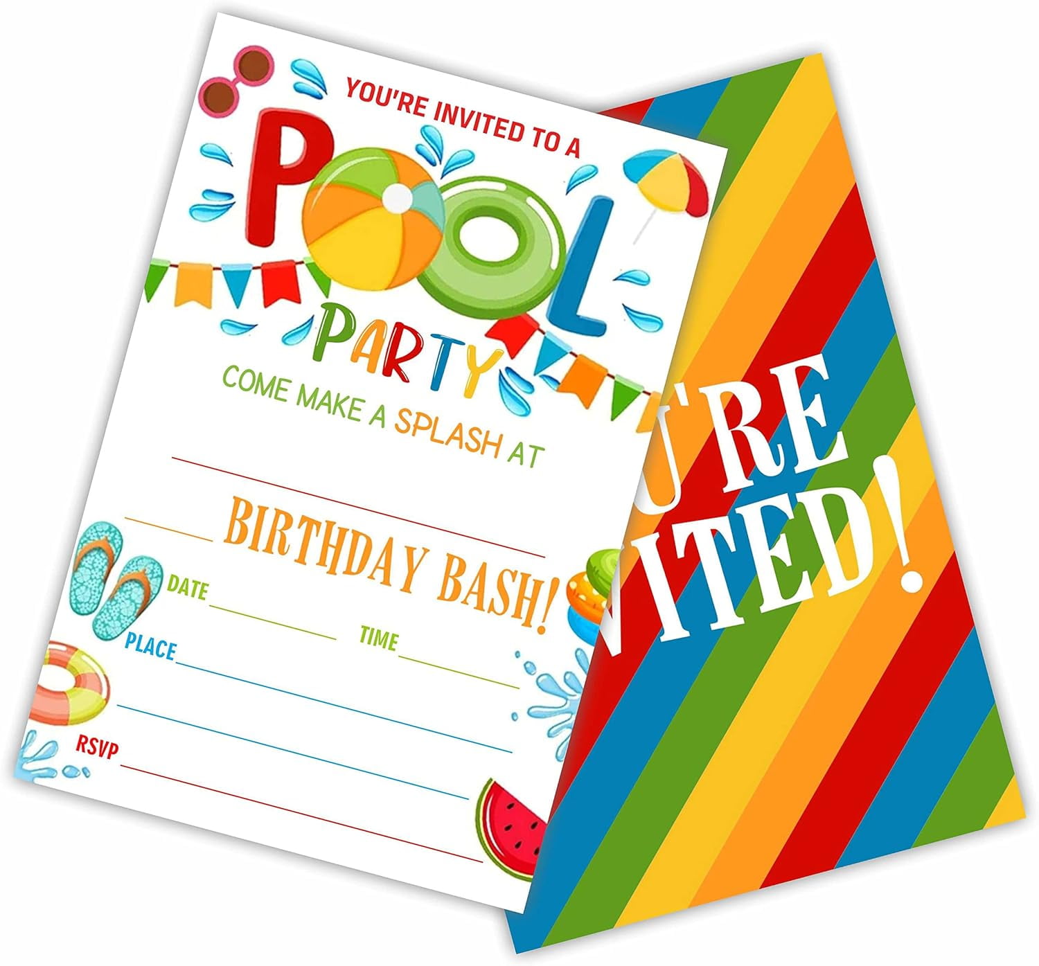 Summer Swim Pool Birthday Invitations 20 FillIn Cards with Envelopes