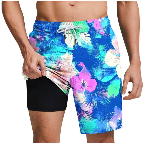 Summer Swim Shorts for Mens Hybrid Quick Dry Shorts Athletic-Fit Absorb Sweat Sweatpants Funny Hawaii Printed Shorts Trends Lightweight Shorts Compression Liner 5 Inch Inseam Swim Shorts