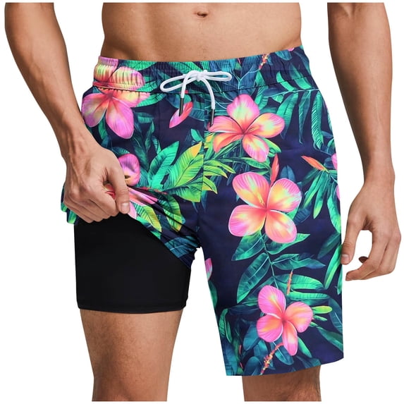 Summer Swim Shorts for Mens Hybrid Quick Dry Shorts Athletic-Fit Absorb Sweat Sweatpants Funny Hawaii Printed Shorts Trends Lightweight Shorts Compression Liner 5 Inch Inseam Swim Shorts