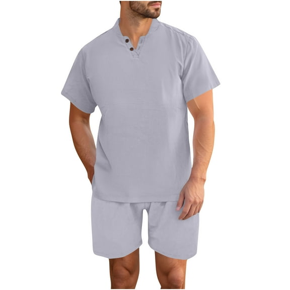 Clean 2 Pcs Summer Outfits for Mens Light Breathable T-Shirts Henley Neck Tee Short Sleeve Tops Plain Basic Tee Shirts High Waisted Shorts 7" Lightweight Quick Dry Shorts 2 Packs Outfits