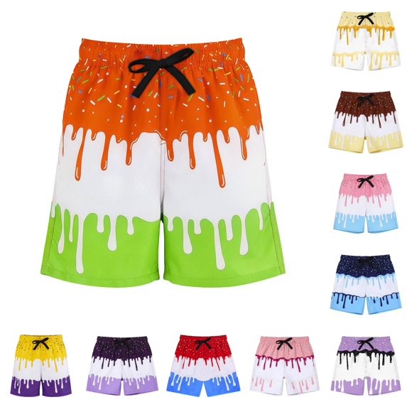 Summer Swim Trunks With Refreshing Ice Print Lightweight Beach Board Shorts For Swimming Surf Lined Swim Trunks for Mens Swimming Shorts Long Mens Bathing Suits No Mesh Compression Lined Swim