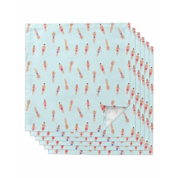 Summer Swimmers Cloth Napkins Set of 6 Reusable Dinner Napkins, Cartoon Swimming Girls Boys Sports Cocktail Napkin Washable Table Napkins for Wedding/Holiday Party/Baby Shower 20"x20"