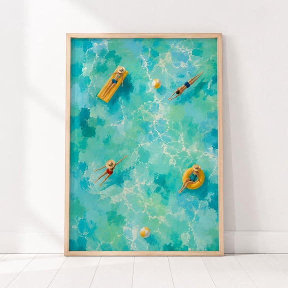Summer Swimmers Painting, Turquoise Water, Abstract Pool Art, Beach House Decor, Summer,swimming Pool Wall Art Print Poster , Poster Print Only