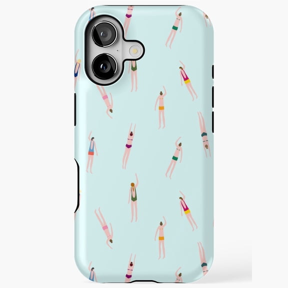 Summer Swimmers Pattern Beach Pool Aerial Art Phone Case 17 16 15 14 13 12 11 Pro Max
