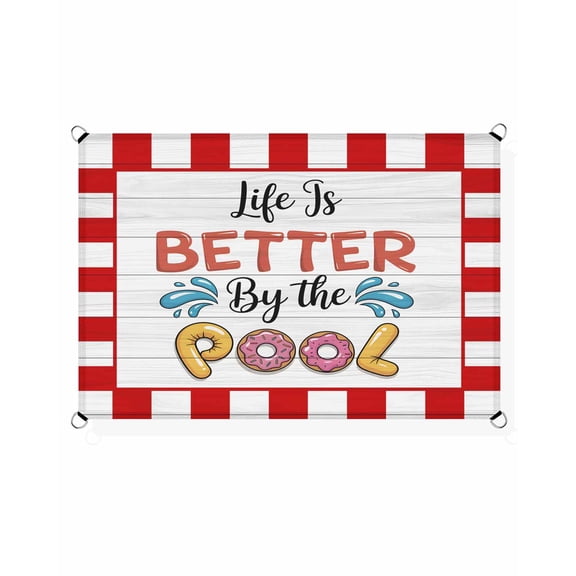 Summer Swimming Circles Sun Shade Sail 6.5'X10' Life Better by The Pool Red Wood Grain UV Block Outdoor Sail Shades Breathable Waterproof Rectangular Sunshade for Patio Garden Pool Pergola Porch