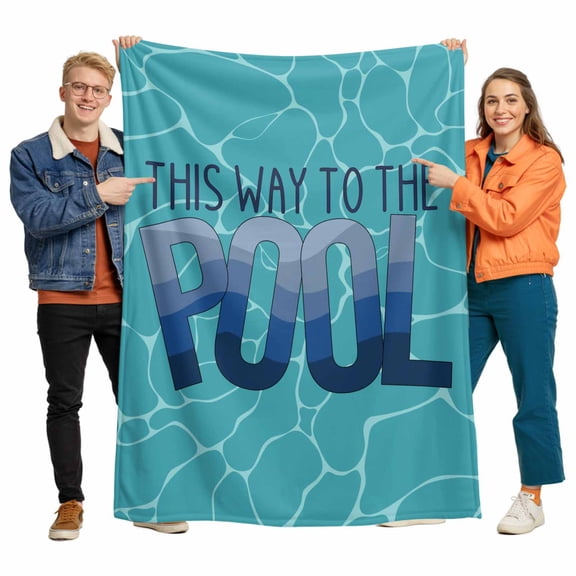 Summer Swimming Pool Flannel Blanket for Bed,Travel and Camping, Pool Text Green Minimalist Texture Super Soft Cozy Blanket for All Seasons 32"x48"