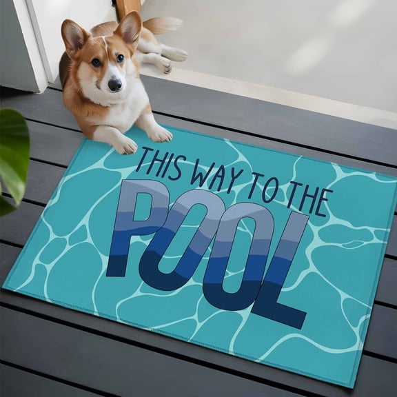 Summer Swimming Pool Front Door Rugs 2x3 ft Pool Text Green Minimalist Texture Small Rug for Entryway Non Slip Washable Bathroom Door Mat Absorbent Floor Mat for Indoor Entrance