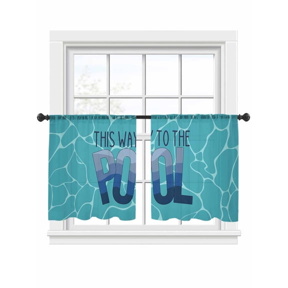 Summer Swimming Pool Sheer Curtains 54 Inch Long 2 Panels, Pool Text Green Minimalist Texture Light Filtering Rod Pocket Semi Sheer Curtains, Sheer Voile Drapes for Living Room Bedroom, 52"x54"