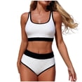 thumbnail image 1 of Summer Swimsuits 2 Piece,Women Two Piece Scoop Neck Bikini Crop Top Swimsuit Sporty High Waisted Bathing Suit With Bottom,White,S, 1 of 7