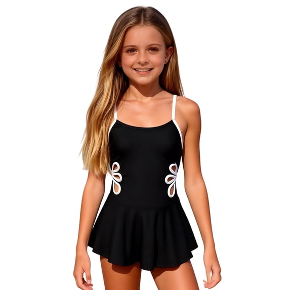 Summer Swimsuits,Girl's Swim Dress Flower Cut Out Swimsuit Ruffle Tankini Bathing Suit with Shorts