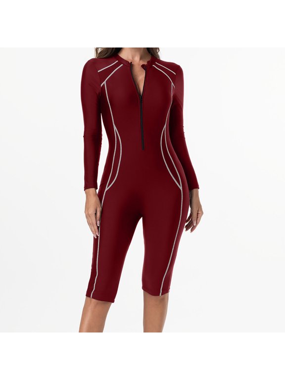 Summer Swimsuits for Women 2026,Women's Modest Swimming Suit Long Sleeve Zip Up Boyleg Swimsuit Surfing Bathing Suit Wetsuit